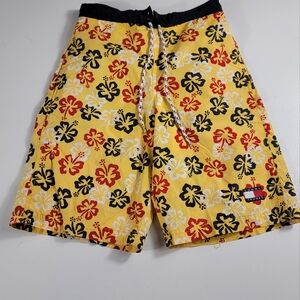 Tommy Hilfiger swim trunks boys LARGE L yellow floral red white blue ^